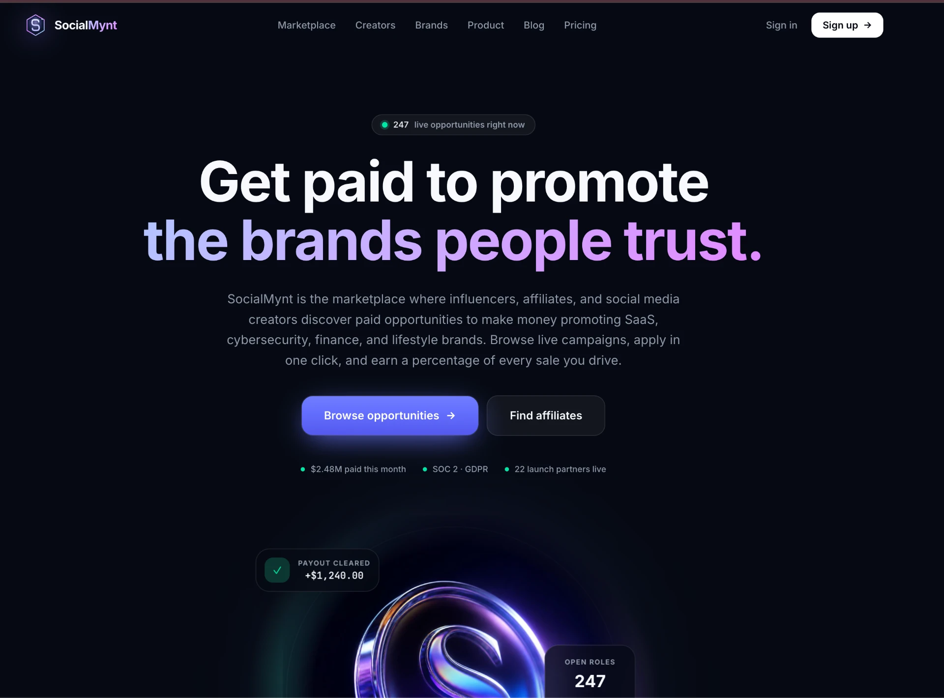 SocialMynt affiliate marketplace homepage